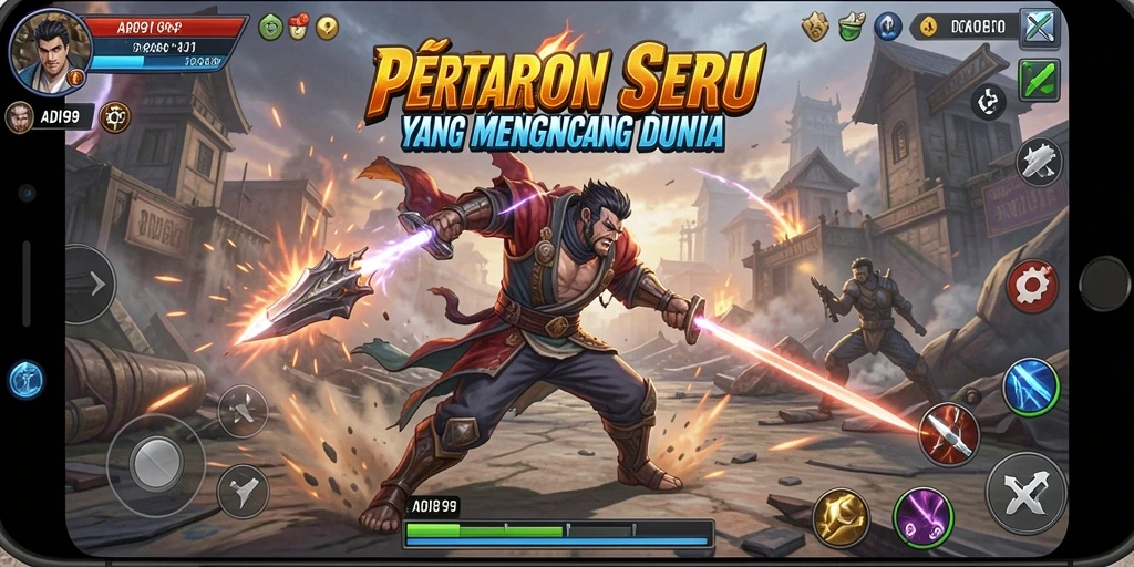 Tampilan gameplay ADI99 yang memukau dengan pertarungan seru.