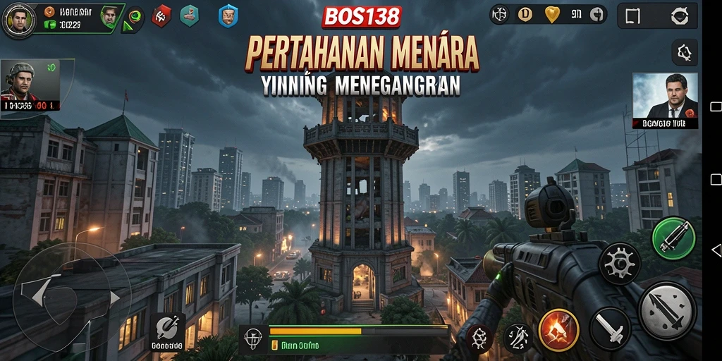 Tampilan aksi mendebarkan dalam gameplay Tower Defense BOS138.