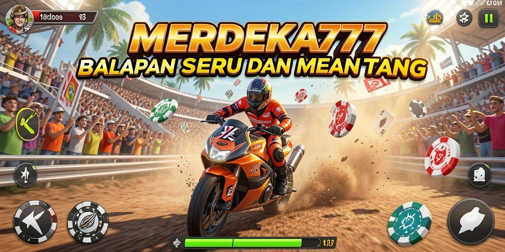 Gameplay balapan seru di MERDEKA777 dengan berbagai kendaraan.