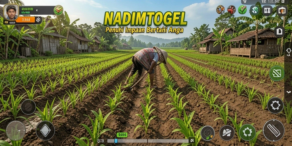 Tampilan gameplay NADIMTOGEL yang menunjukkan kebun yang indah.