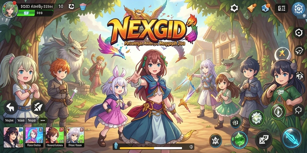 Tangkapan layar gameplay NEXGID menampilkan karakter anime yang dinamis.