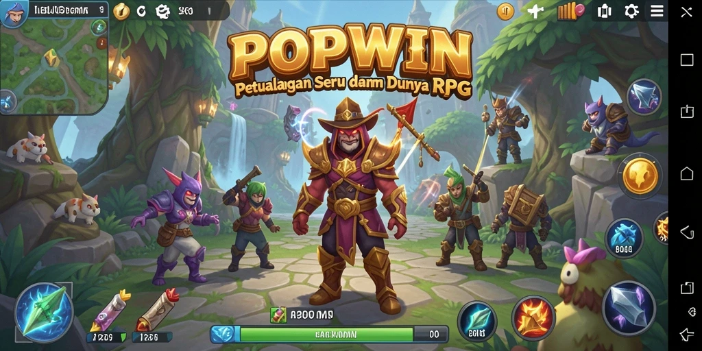Tampilan screenshot POPWIN menunjukkan karakter dalam aksi di dunia RPG yang fantastis.