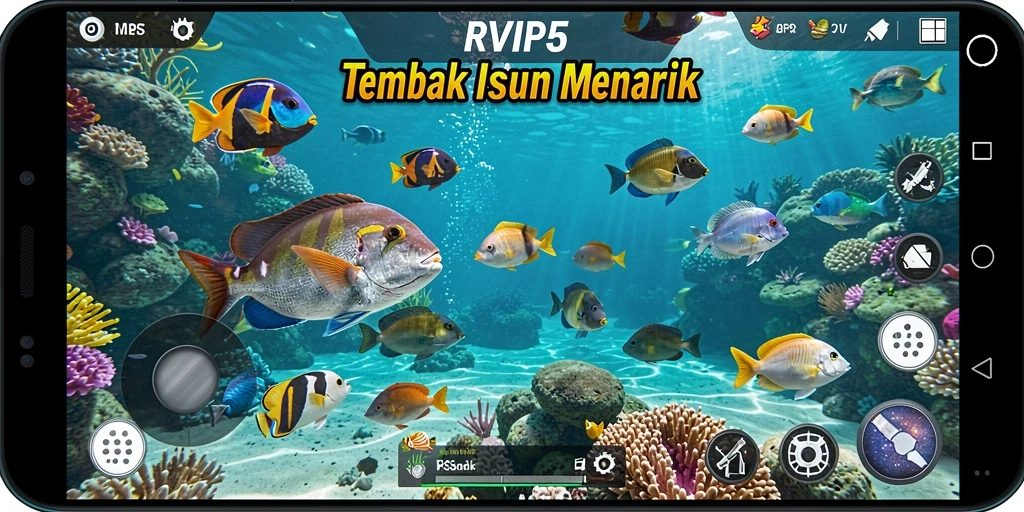 Tampilan gameplay <strong>RVIP5</strong> yang seru saat menembak ikan.