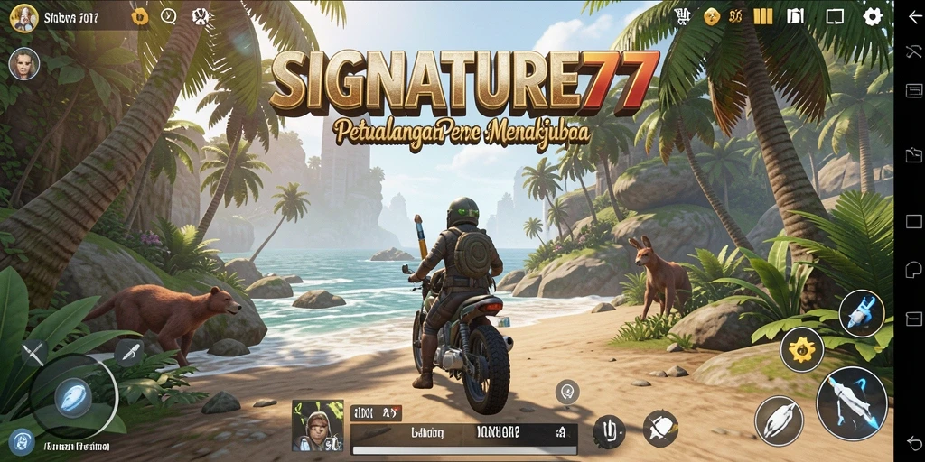 Screenshot gameplay SIGNATURE77 menampilkan dunia yang luas dan menakjubkan.