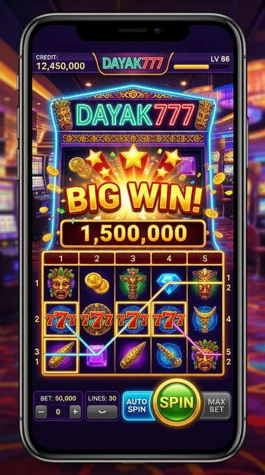 Screenshot aplikasi dayak777 yang menunjukkan antarmuka utama.